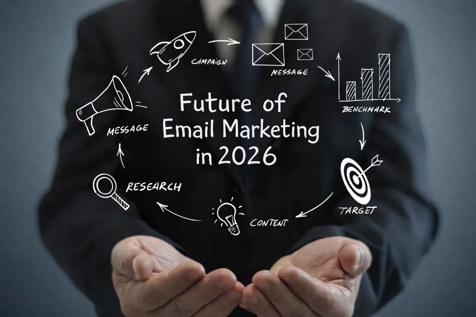 Future of email marketing in 2026 showing AI personalization, automation workflows, and privacy-focused email strategy concepts