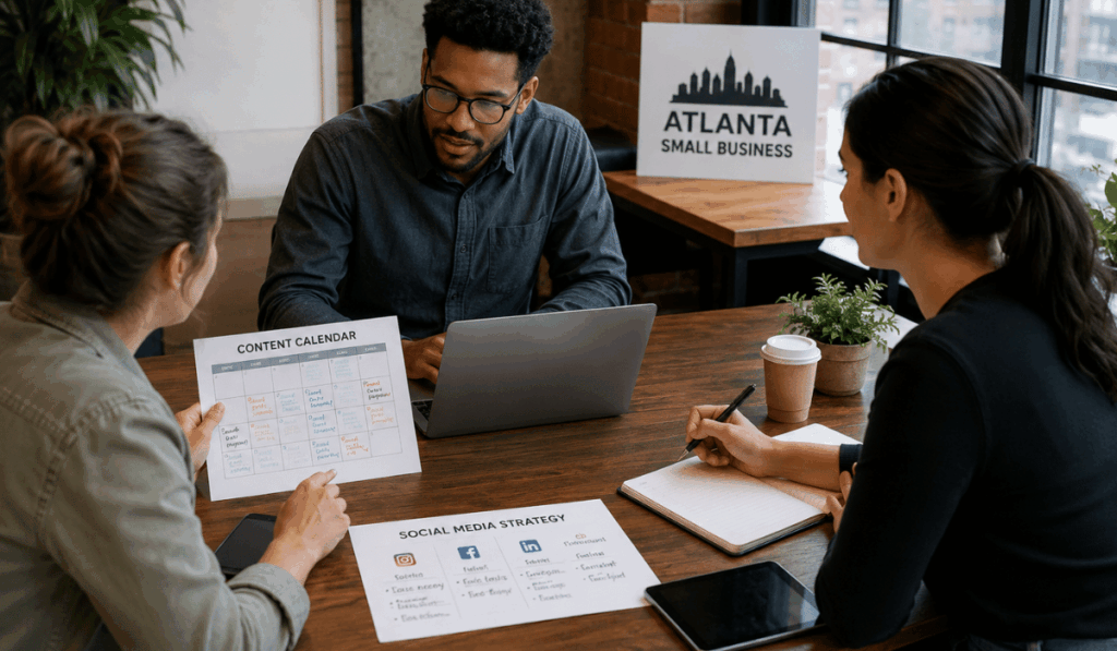 Affordable social media management firm planning content for a small business in Atlanta