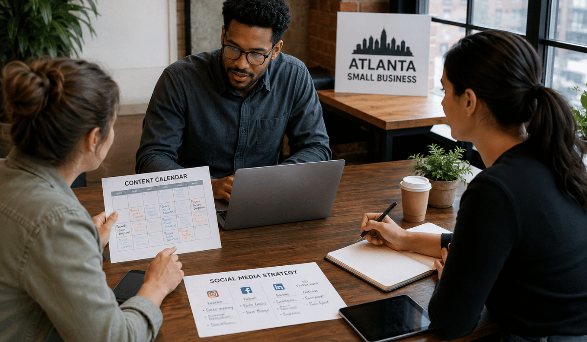 Affordable social media management firm planning content for a small business in Atlanta